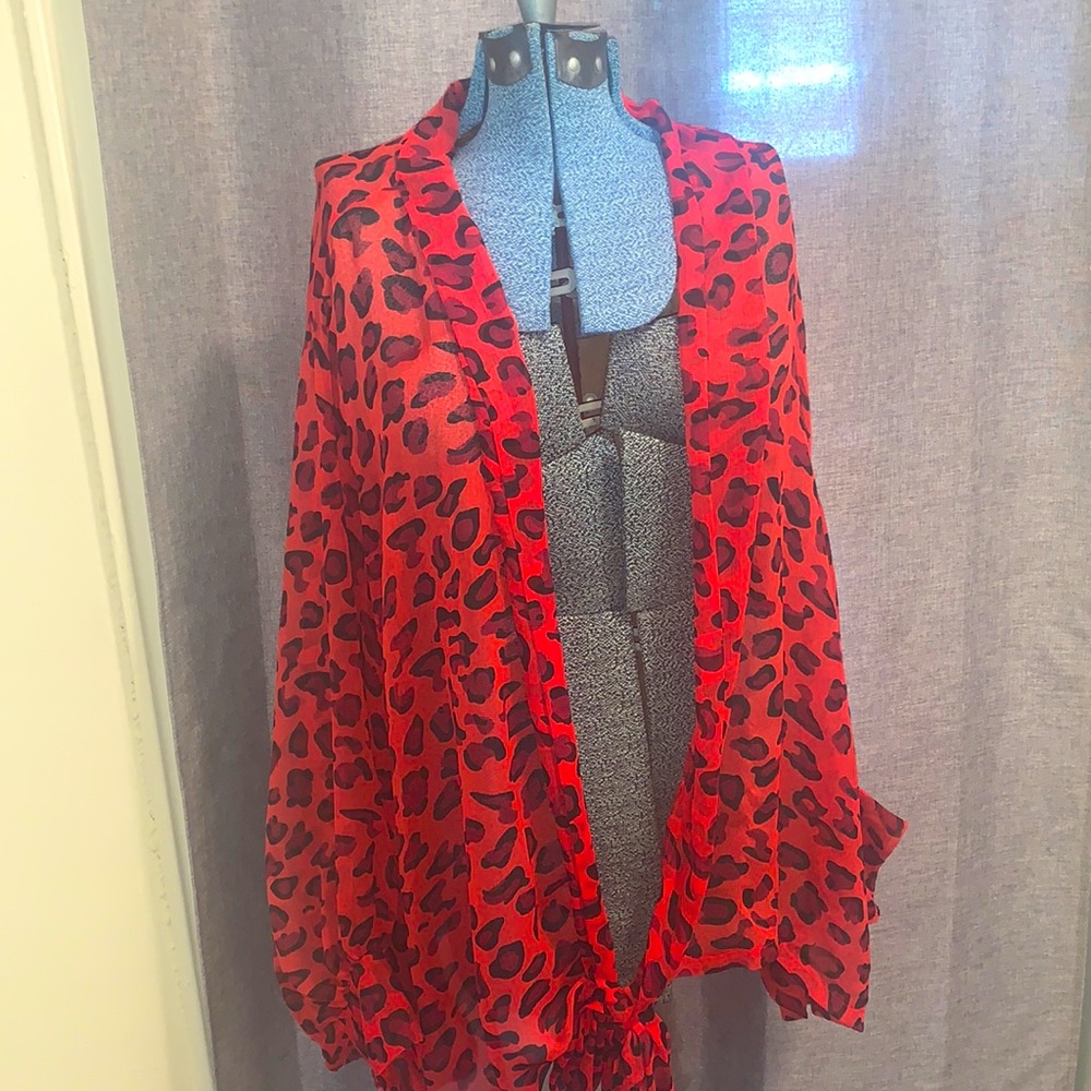 Free People Sheer Red Leopard Amazon The Front Kimono